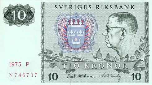 SWEDEN 10 KRONER BANKNOTE 1975