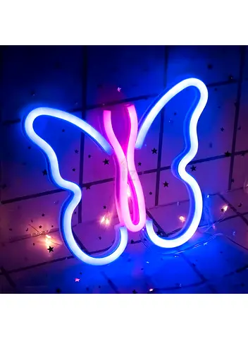 Neon Sign LED Butterfly Shape Light Wall Decor Pink/Blue 19.5 x 23cm