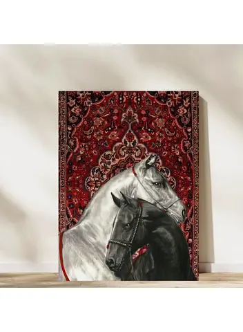 Horses Wall Art Canvas, 30x60 cm Modern Animal Painting on Stretched Canvas, Pre-Printed Decorative