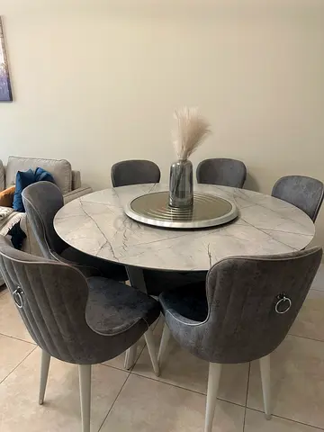 Stylish Round 6-seater Dining Table Set with Modern Chairs
