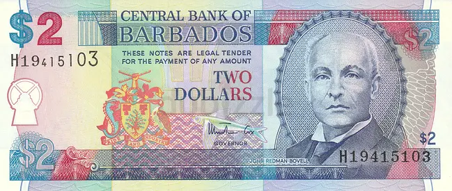 BARBADOS 2 DOLLARS BANKNOTE 1999