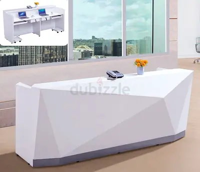 Sleek white glossy modern reception 240cm