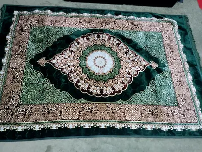 Elegant Green and Brown Embroidered Area Rug