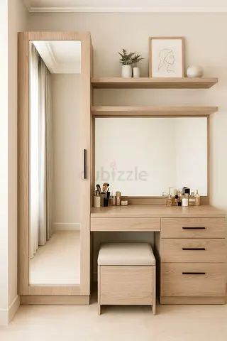 Elegant Modern Dressing Table with Mirror and Wardrobe