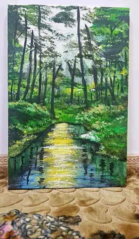 Serene Landscape Painting of a Forest Amazing For Sale
