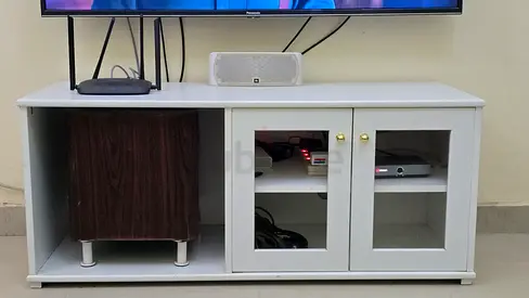 Modern White TV Stand with Storage