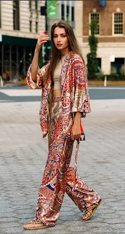 Zara Sold Out Printed Kimono Co-Ord Set With Pants