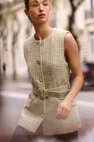 Zara Textured Waistcoat With Belt