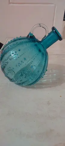 Teal blown glass wine caraf or decorative piece
