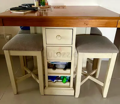Stylish Dining Table with Storage Drawers and Stools