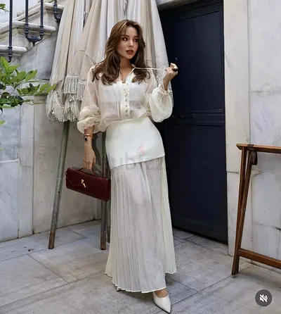 Zara Pleated Knit Skirt in Cream