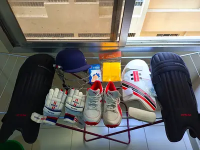Cricket Gear Set: Pads, Gloves, Helmet, and Shoes