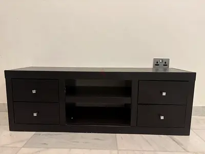 Elegant Dark Wood TV Stand with Storage Drawers