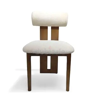 Mid-Century Modern Sculptural Dining Chair – Bouclé Fabric  Solid Wood Frame