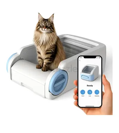Open-Top Automatic Litter Box, Self Cleaning Cat Litter Box Litter Robot with Safety Sensors and APP