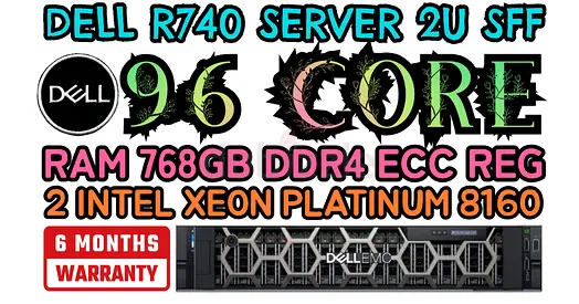 DELL R740 SERVER RAM 768GB DDR4 96 CORE 2 INTEL XEON PLATINUM 8160 HARD DRIVE 9.6TB SAS 10K