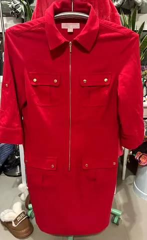 MK Red Zip-Up Dress with Pockets