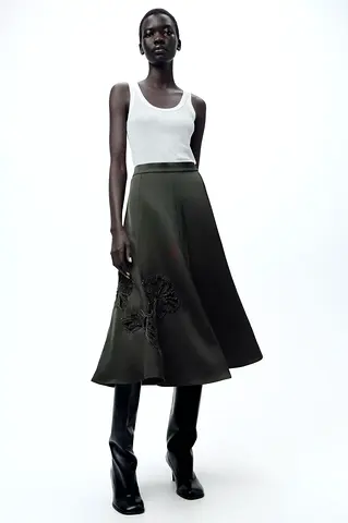 Zara Panel Skirt with Cutwork  Beads Embroidery