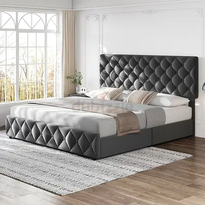 Stylish Grey Upholstered king size Bed