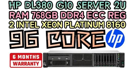 768GB RAM DDR4 HP PROLIANT DL380 G10 SERVER 96 CORE 2 INTEL XEON PLATINUM 8160 SSD DRIVE 8TB