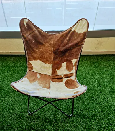 Brown  white leather butterfly chair
