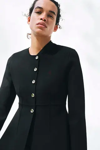 Zara Black Knit Peplum Jacket With Golden Buttons