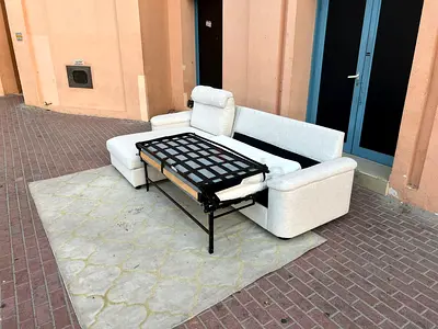 Beige L-SHAPED sofa bed with mattress