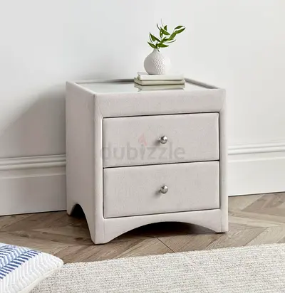 Chic Upholstered Nightstand with Glass Top