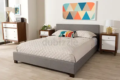 Modern and Contemporary Grey Fabric Upholstered Bed available in 160*200 queen size