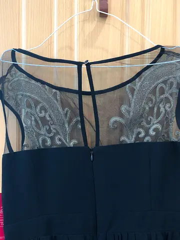 Elegant Black Party Dress with Sheer Overlay. Little Mistress Brand , made in UK. fits size 42-44