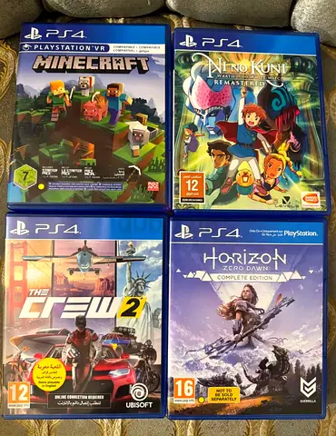 Collection of PS4 Video Games: Minecraft, Ni no Kuni, The Crew 2, Horizon Zero Dawn