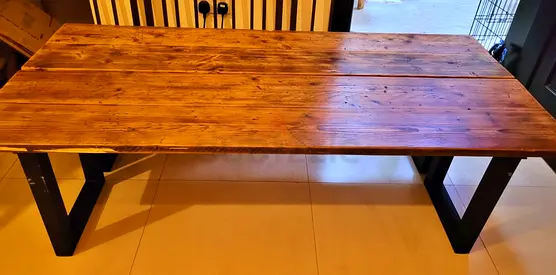 Wooden coffee table with steel legs