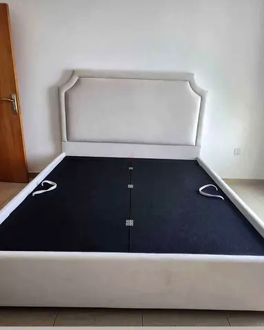 Queen Elegant White Bed Frame with Manual Storage