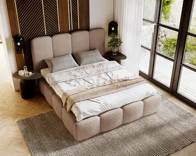 Upholstered bed 180x200 cm Merkad Bouclé - luxury double bed with slatted frame and bed box, Bouclé