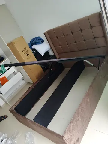 Queen Size Stylish Brown Upholstered Storage Bed