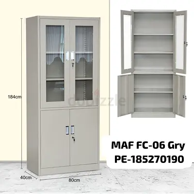 Stylish Grey Storage Cabinet with Glass Doors