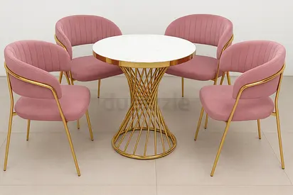 Dining Table 4 Seater - Pink Velvet Chairs Dining Table Set Perfect for Dining Room Furniture