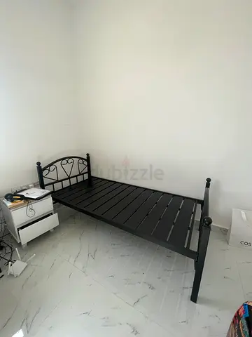 Stylish Black Metal Bed Frame + Mattress