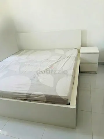 ikea White Bed with mattress and Nightstand for Sale