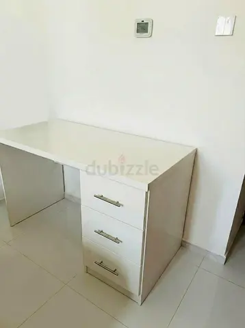 White woodem Study Table with Drawers