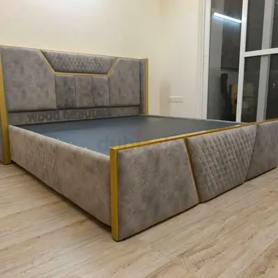 Stylish Grey Upholstered King Size Bed