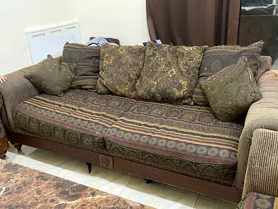 Comfortable Sofa (8 seater, 3 piece) with Decorative Cushions and coffee table (free with sofa)