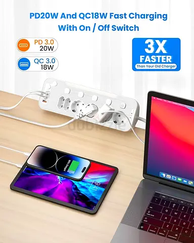 Table Socket with USB C,6 Way Power Strip for Desk,PD20W