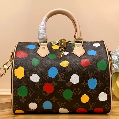 LV X YK Speedy Bandouliere 25 In Monogram Coated Canvas With 3D Painted Dots Print