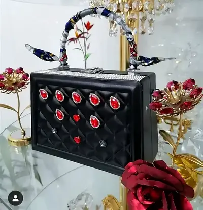 Elegant Black Handbag with Decorative Stones