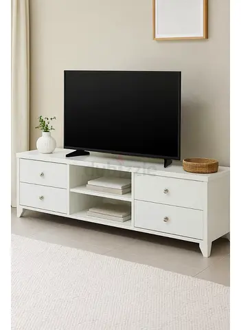 Stylish White TV Stand with Storage