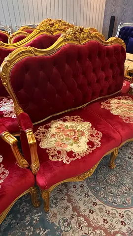 Elegantly Designed Red Velvet Sofa Set Egyptian wood