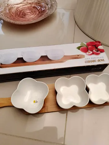 Stylish Ceramic Bowls Set with Bamboo Tray