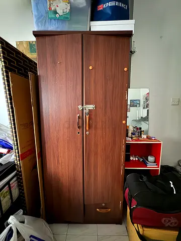 Sturdy Wooden Wardrobe with single bed with mattress.Both in 150 only