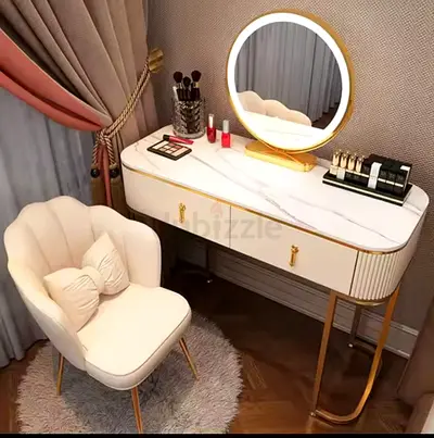 Modern Makeup Vanity Table with Mirror and Chair, Dressing Table with 2 Drawers (CASH ON DELIVERY)
